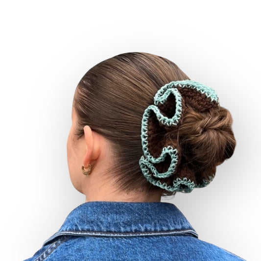 Turquoise and Brown Big Scrunchie